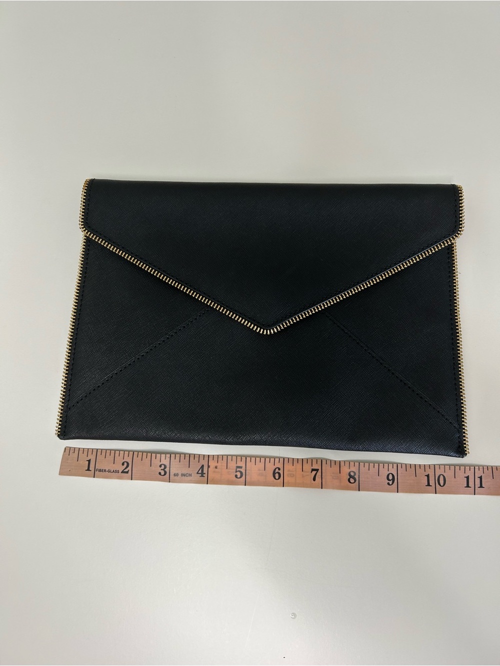 REBECCA MINKOFF Black Envelope Clutch with Gold‎ Trim Evening Bag - Picture 3 of 7
